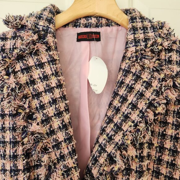 Houndstooth Tweed Pink Blazer Fringed Preppy Legally Blonde Cute Corpcore Classy - Picture 4 of 13